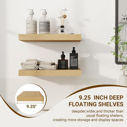 16 Inch Floating Shelves, 3D Textured Wood Grain, 16"x9.25"x1.5" Inch Deep Floating Shelves for