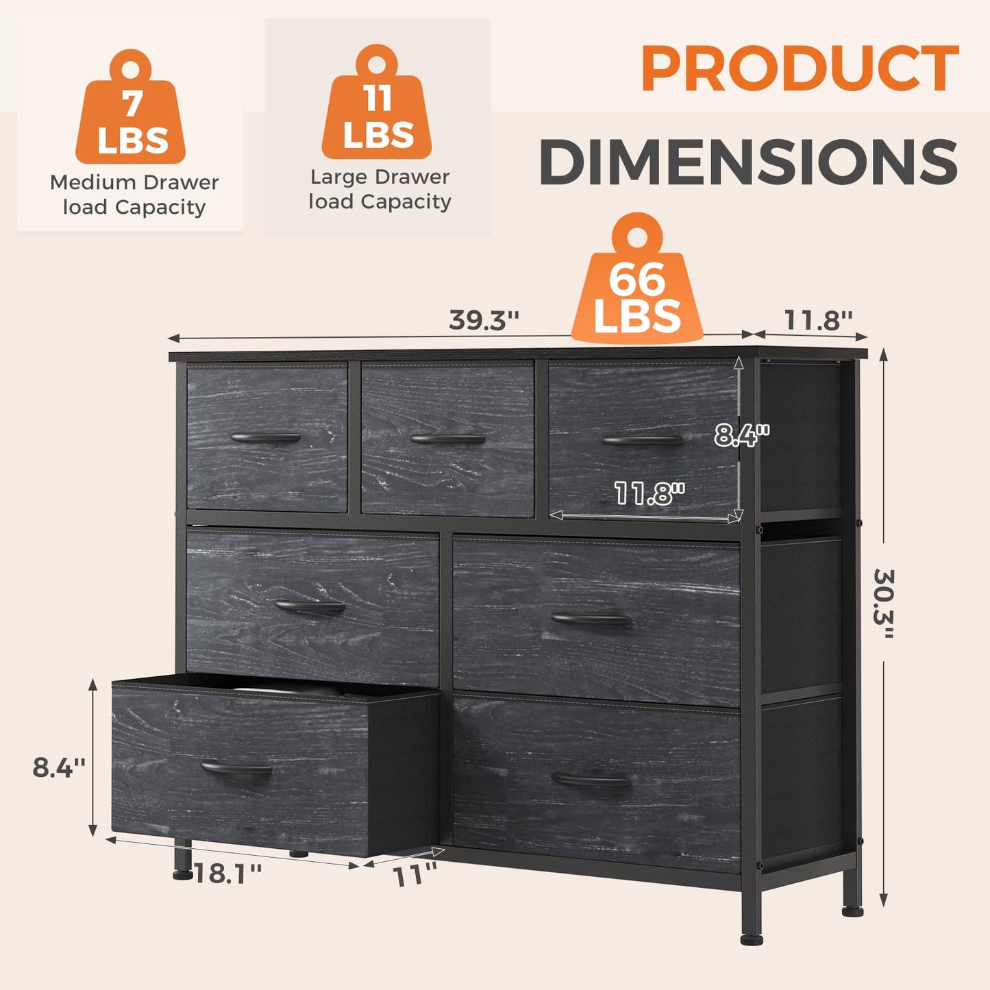 Sweetcrispy 7 Drawer Dresser for Bedroom Storage with Fabric Bins