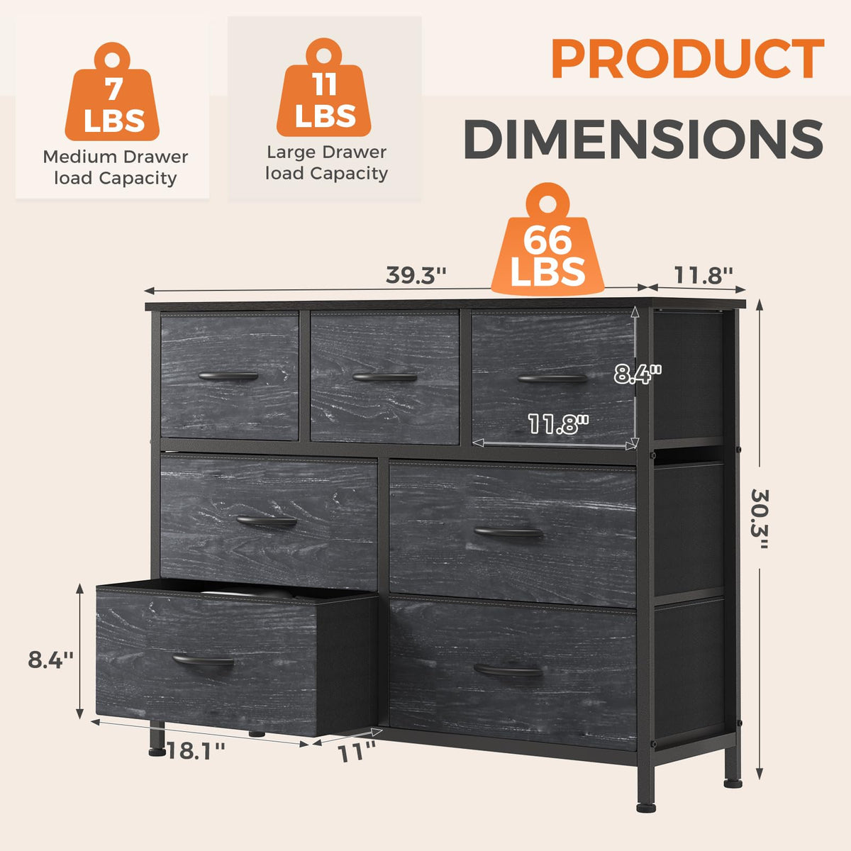Sweetcrispy 7 Drawer Dresser for Bedroom Storage with Fabric Bins