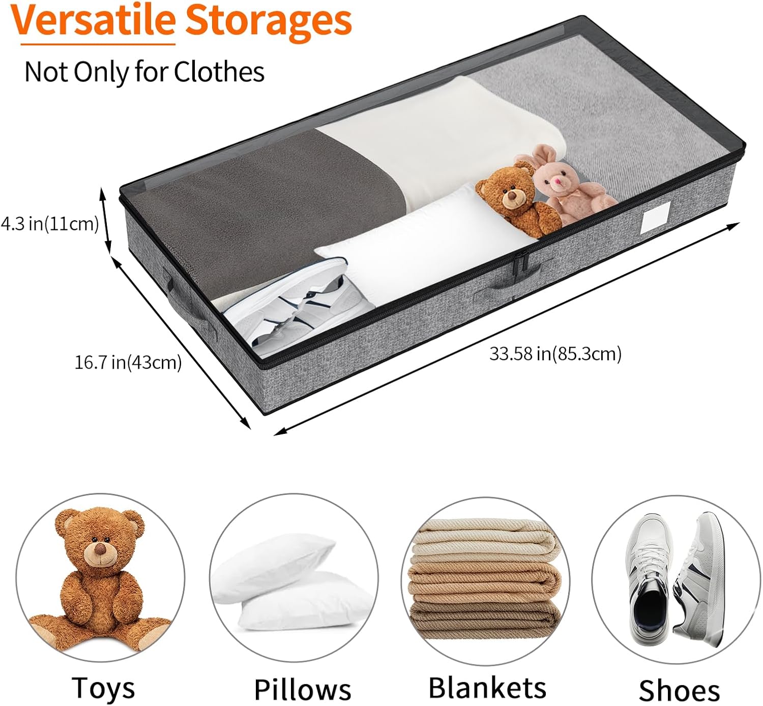 Fixwal 2 Pack Under Bed Storage Containers, Below 4.5 Inches Low Profile Underbed Organizer Clothes