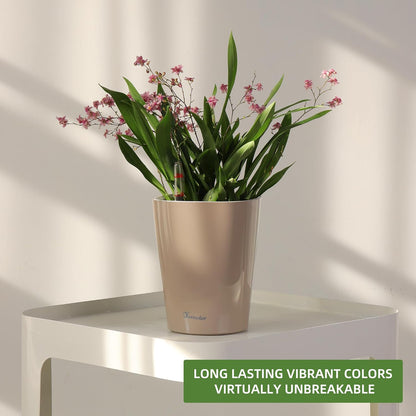 Dexceder 6x7 Self Watering Planter Indoor Outdoor, High Gloss Table Flower Plant Pot with Water