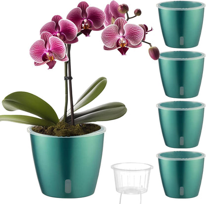 Self Watering Pots for Indoor Plants, 4-Pack 6.7'' Self Watering Planter with Drainage Holes, Small