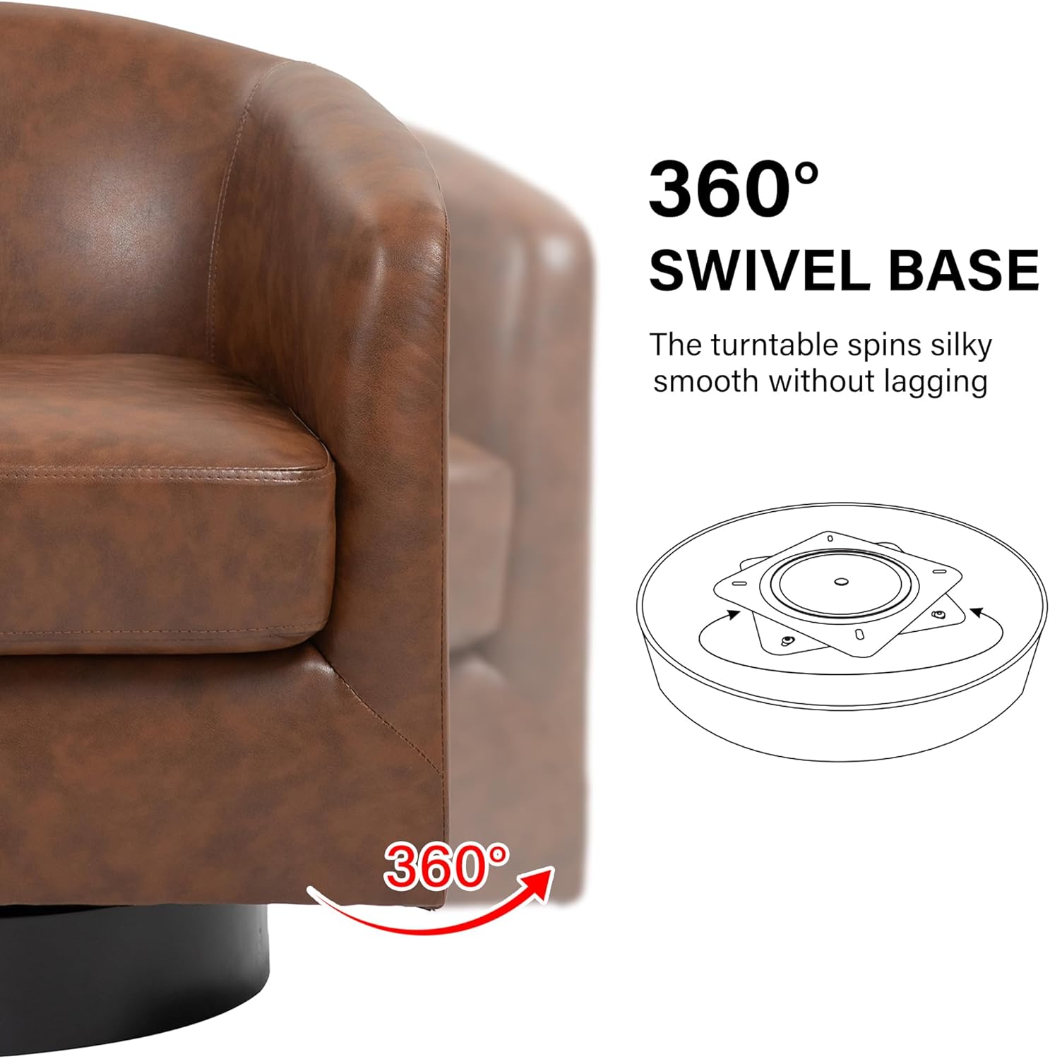 Swivel Barrel Accent Chair, Modern Round Faux Leather Arm Chair for Living Room, Bedroom, Comfy