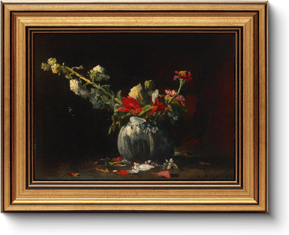HUARCEY Gold Framed Vintage Wall Art for Living Room, Flowers Painting Prints Shelf Decor for