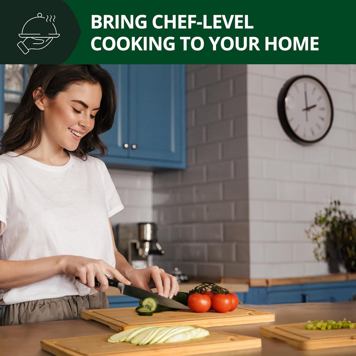 Wooden Cutting Boards for Kitchen Meal Prep & Serving - Bamboo Wood Cutting Board Set - Charcuterie
