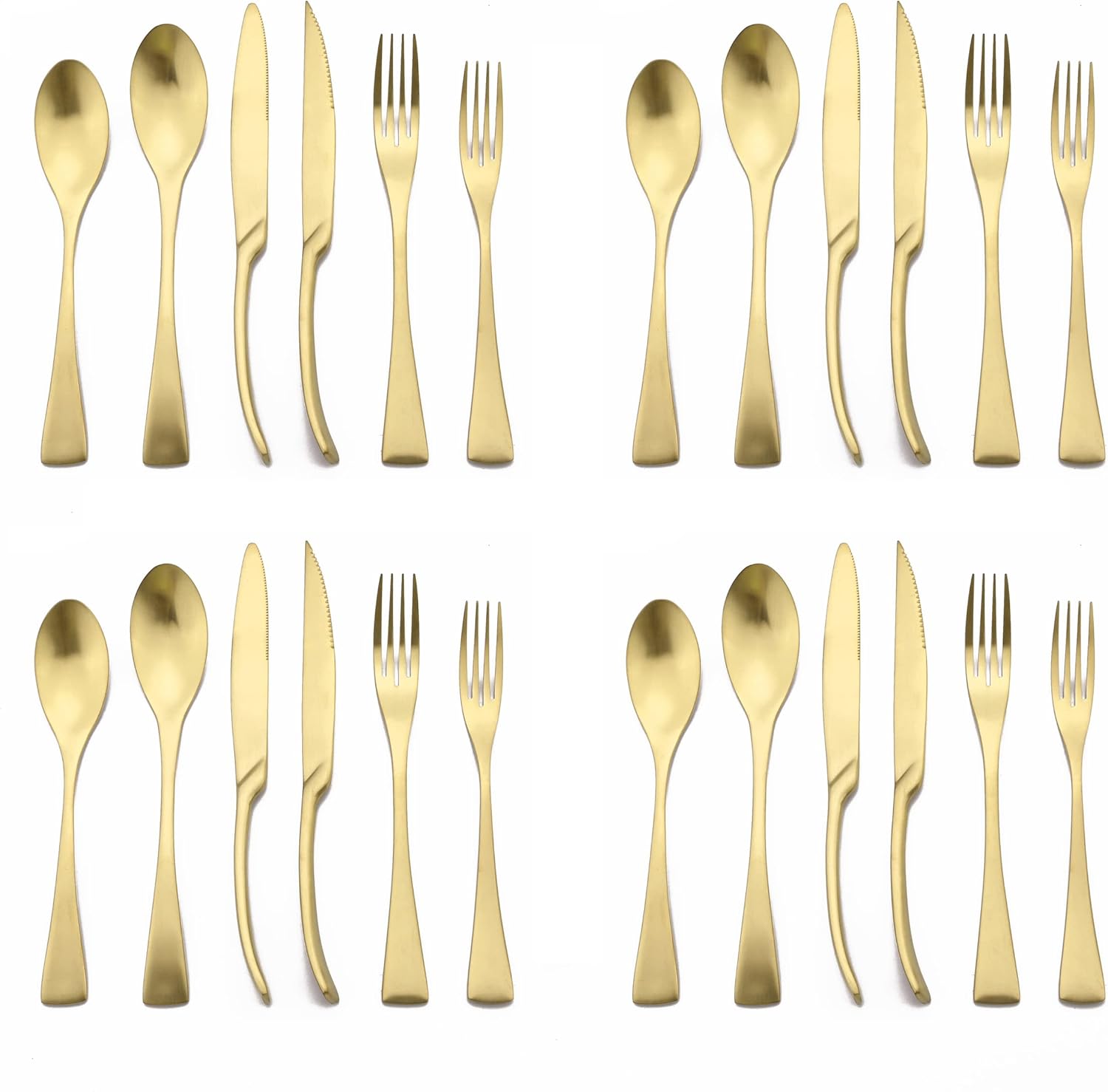 Luxury 18/10 Stainless Steel Matte Champagne gold Cutlery Flatware Set - Utensil Set Steak Spoons
