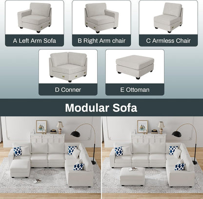 L Lengend Vansen Modular Sectional Sofa U Shaped Couch with Ottoman Modern Reversible Corner