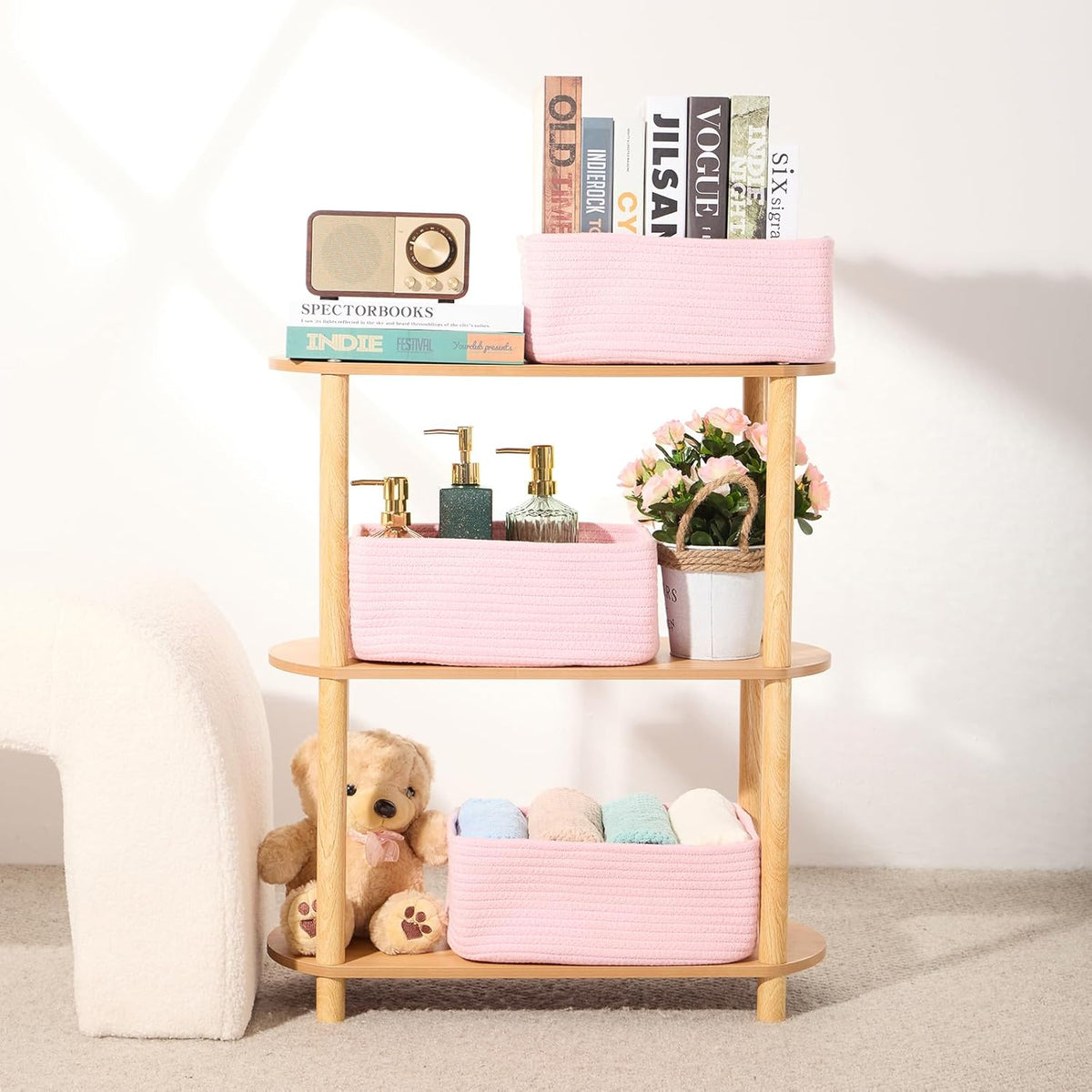 Small Storage Baskets for Organizing | Closet Organizer Bins | Shelf Toy Basket | Woven Rope