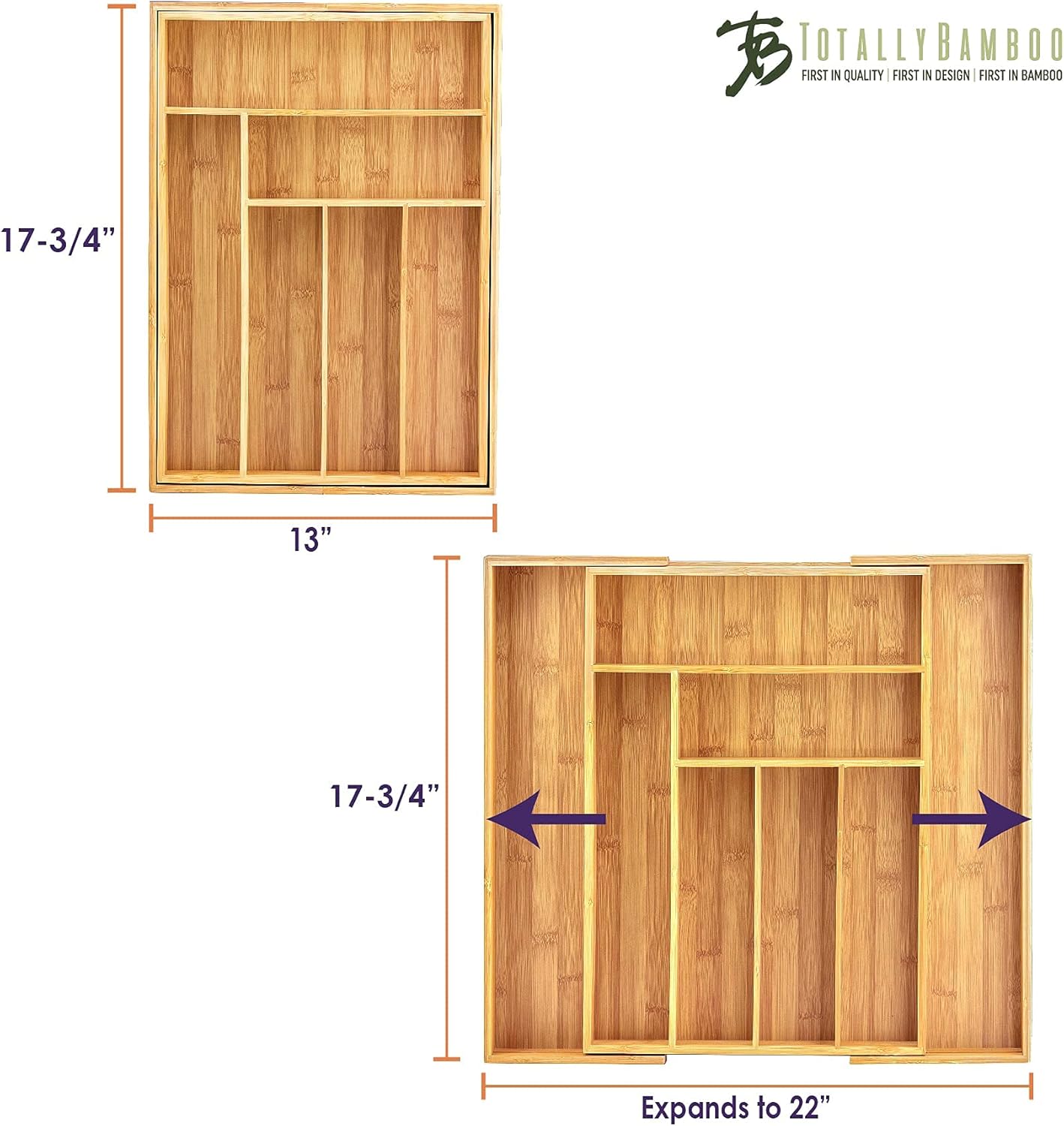 Totally Bamboo Kitchen Drawer Organizer, Expandable Silverware Organizer and Utensil Holder, 8