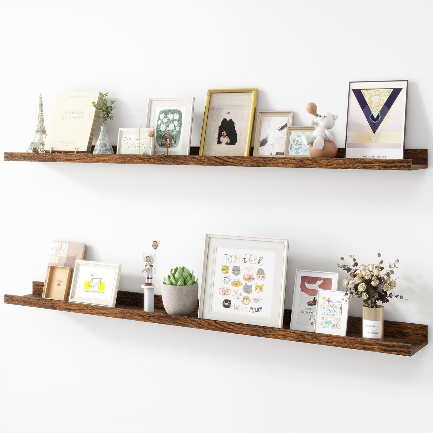 Picture Ledge Shelf, Wood Long Floating Shelves for Wall, Set of 2, 48 inch Picture Ledge Shelves