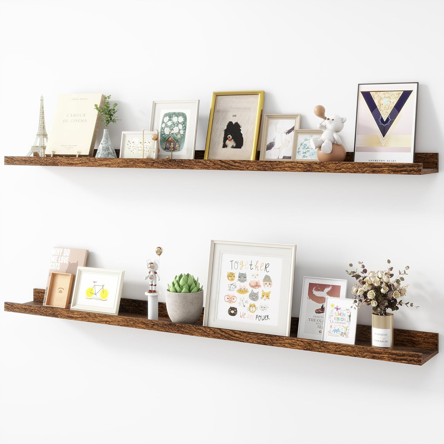 Picture Ledge Shelf, Wood Long Floating Shelves for Wall, Set of 2, 48 inch Picture Ledge Shelves