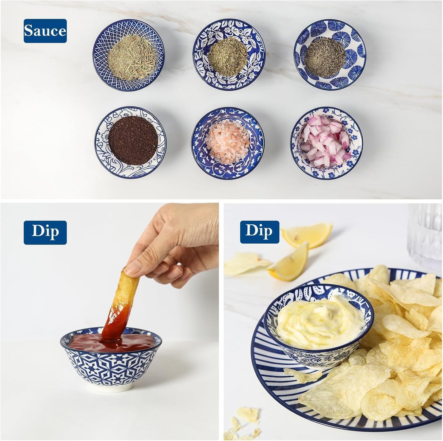 Selamica Ceramic Mini Bowl Set, 4 oz Dipping Bowls for Snack Side Dishes Condiment, Set of 6