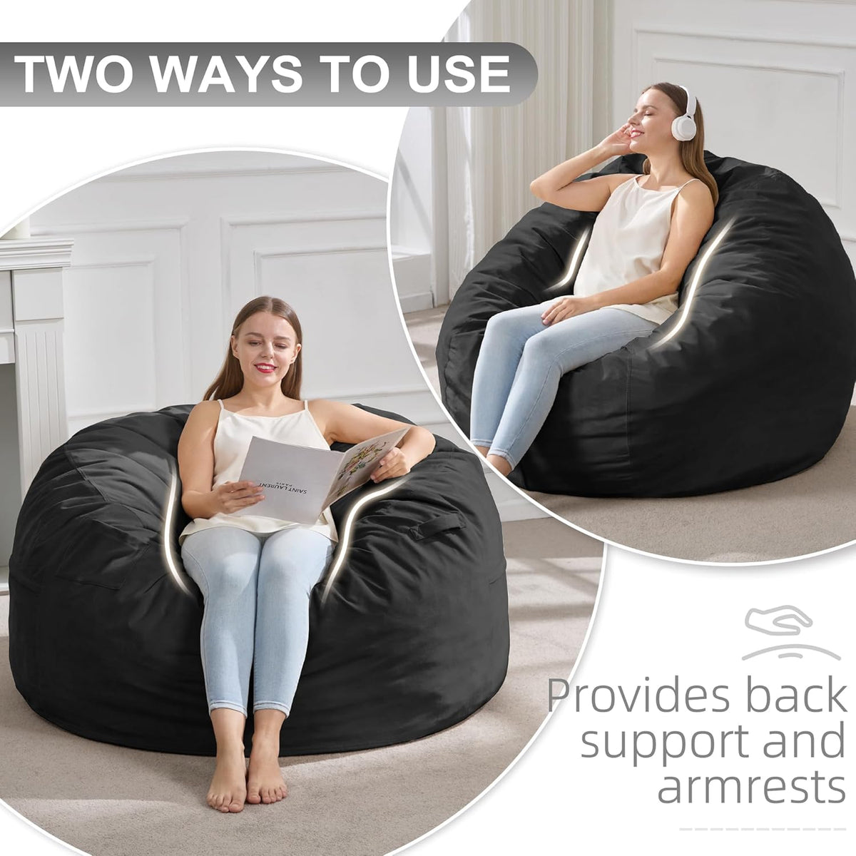 Hobestluk 4FT Bean Bag Chair Giant Bean Bag Chairs for Adults Large Bean Chairs with Removable
