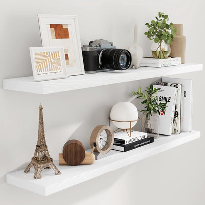 Fun Memories Floating Shelves 55 Inch Set of 2, White 55 x 9 Wall Shelves for Home Decor Storage
