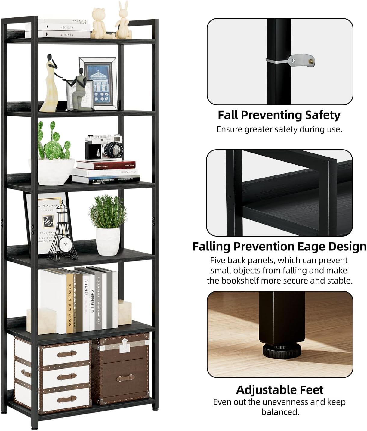 NUMENN Bookshelf, 6 Tier Bookshelves, Home Office Bookcase Shelf Storage Organizer, Free Standing