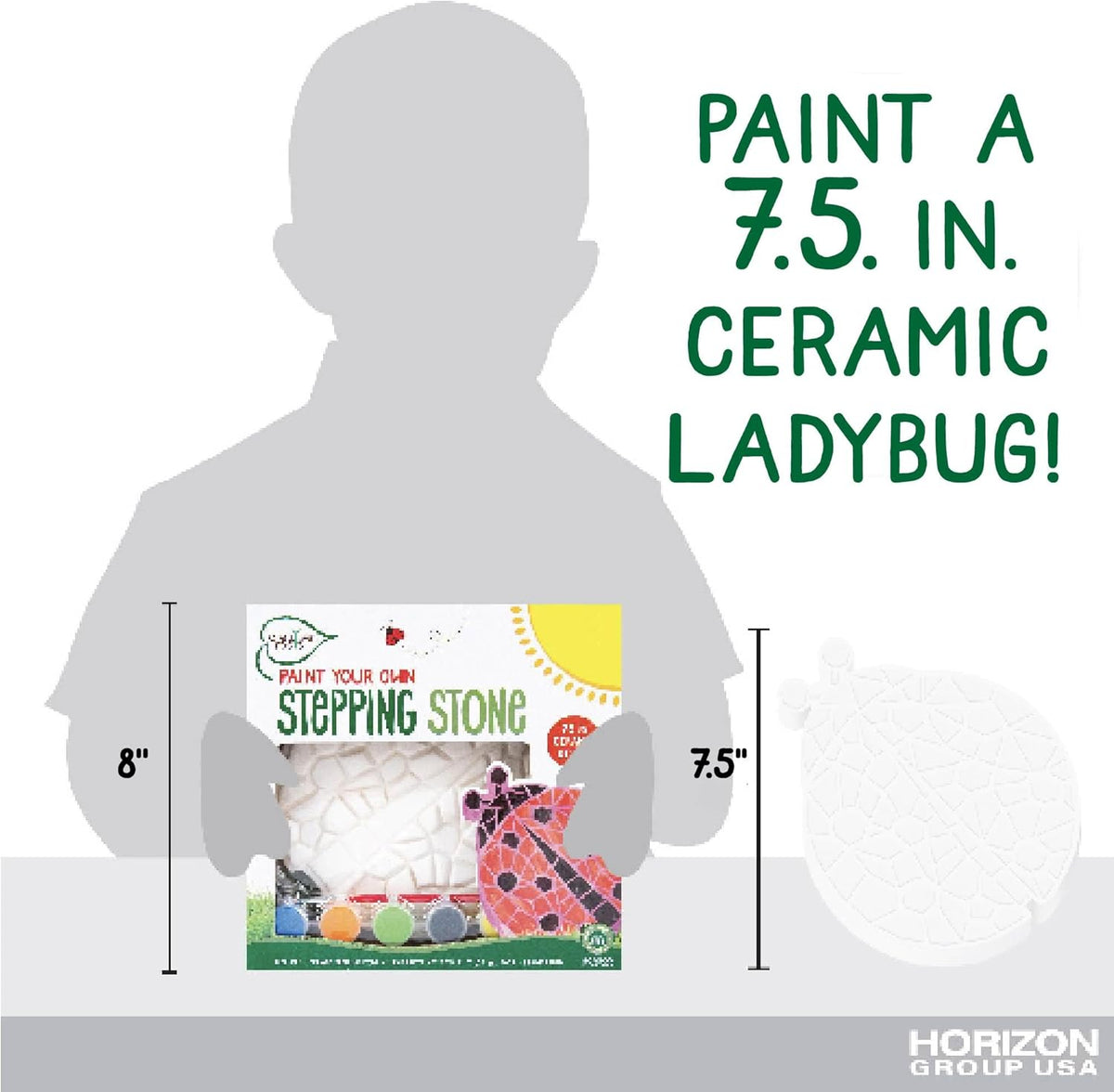 Creative Roots Mosaic Ladybug Stone, Includes 7-Inch Ceramic Stepping Stone & 6 Vibrant Paints, DIY