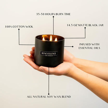 Benevolence LA 3 Wick Candle, Charcoal Large Scented Candle | Soy Candles | Gifts for Women and Men