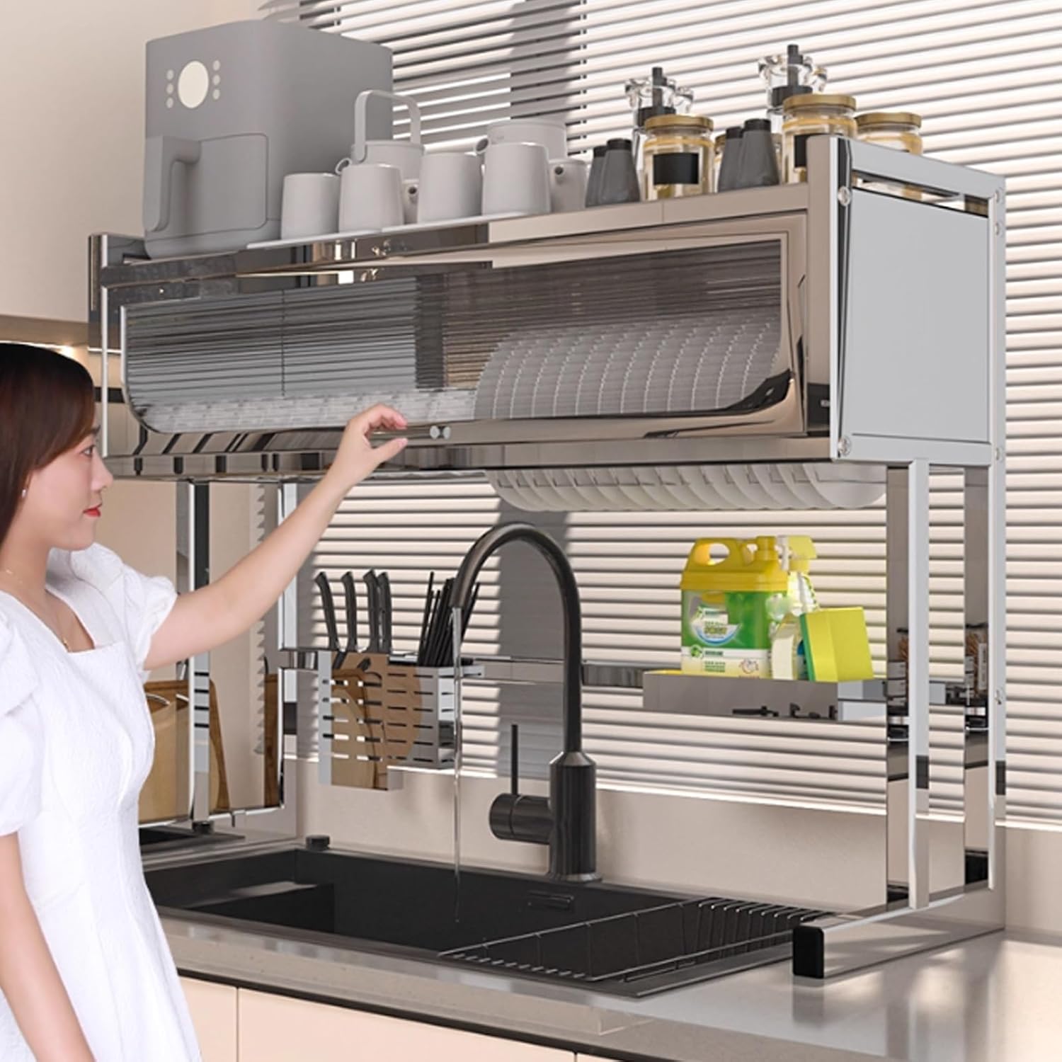 Home Furnishing Dish Rack Over Sink Stainless Steel Over The Sink Dish Drainer Drying Rack Space