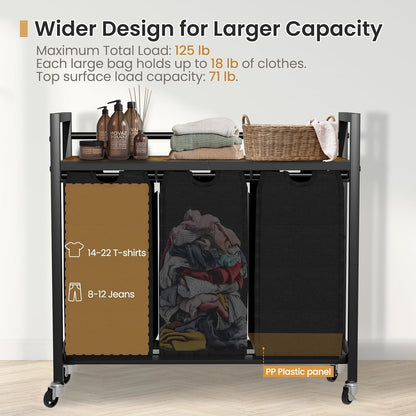 Laundry Hamper, Laundry Basket, Laundry Sorter with 3 Removable Bags, Clothes Basket with 3
