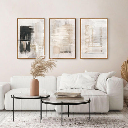 HPINUB Modern Abstract Canvas Wall Art, Set of 3 Framed Art Prints, Black and White Large Wall
