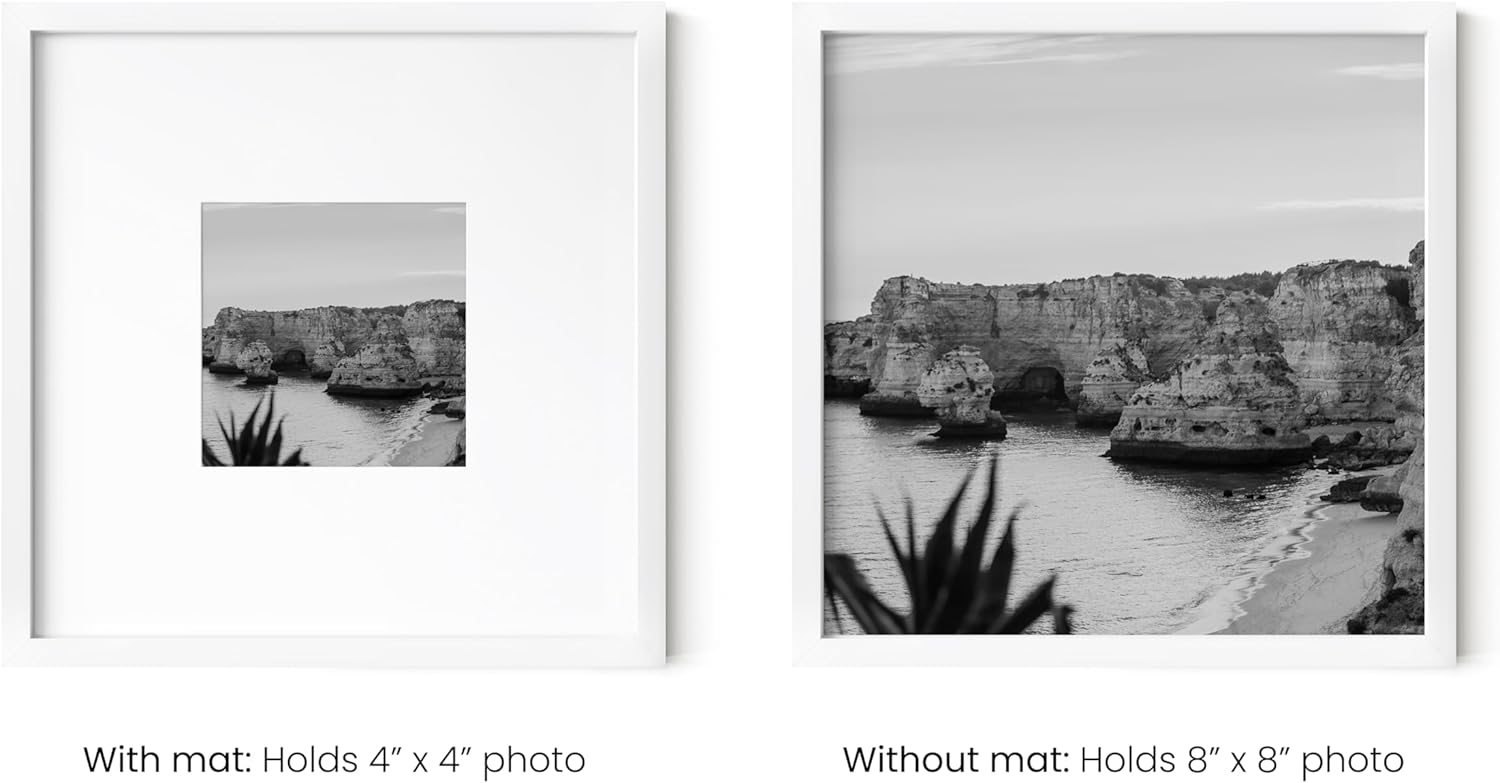 HAUS AND HUES 8x8 White Metal Picture Frames Matted to 4x4 - Features Premium Aluminum