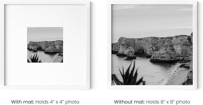 HAUS AND HUES 8x8 White Metal Picture Frames Matted to 4x4 - Features Premium Aluminum
