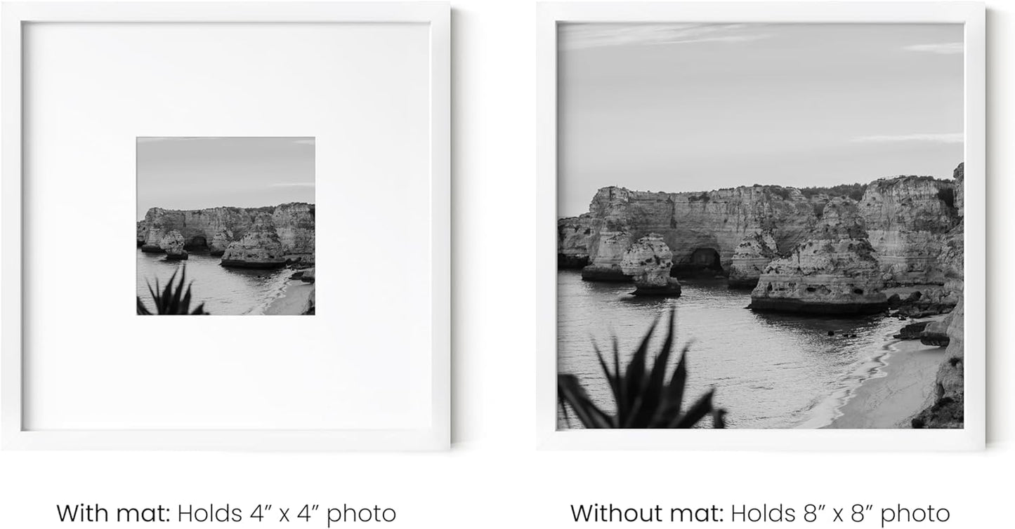 HAUS AND HUES 8x8 White Metal Picture Frames Matted to 4x4 - Features Premium Aluminum