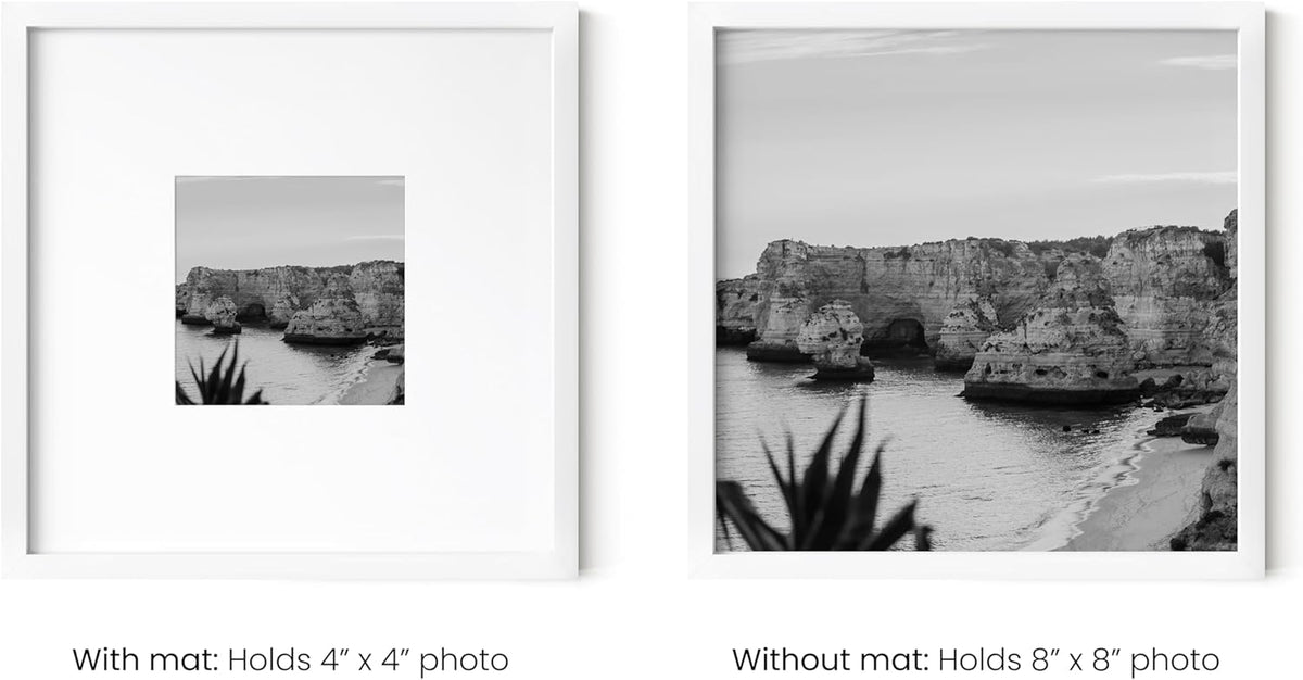 HAUS AND HUES 8x8 White Metal Picture Frames Matted to 4x4 - Features Premium Aluminum & Hanging