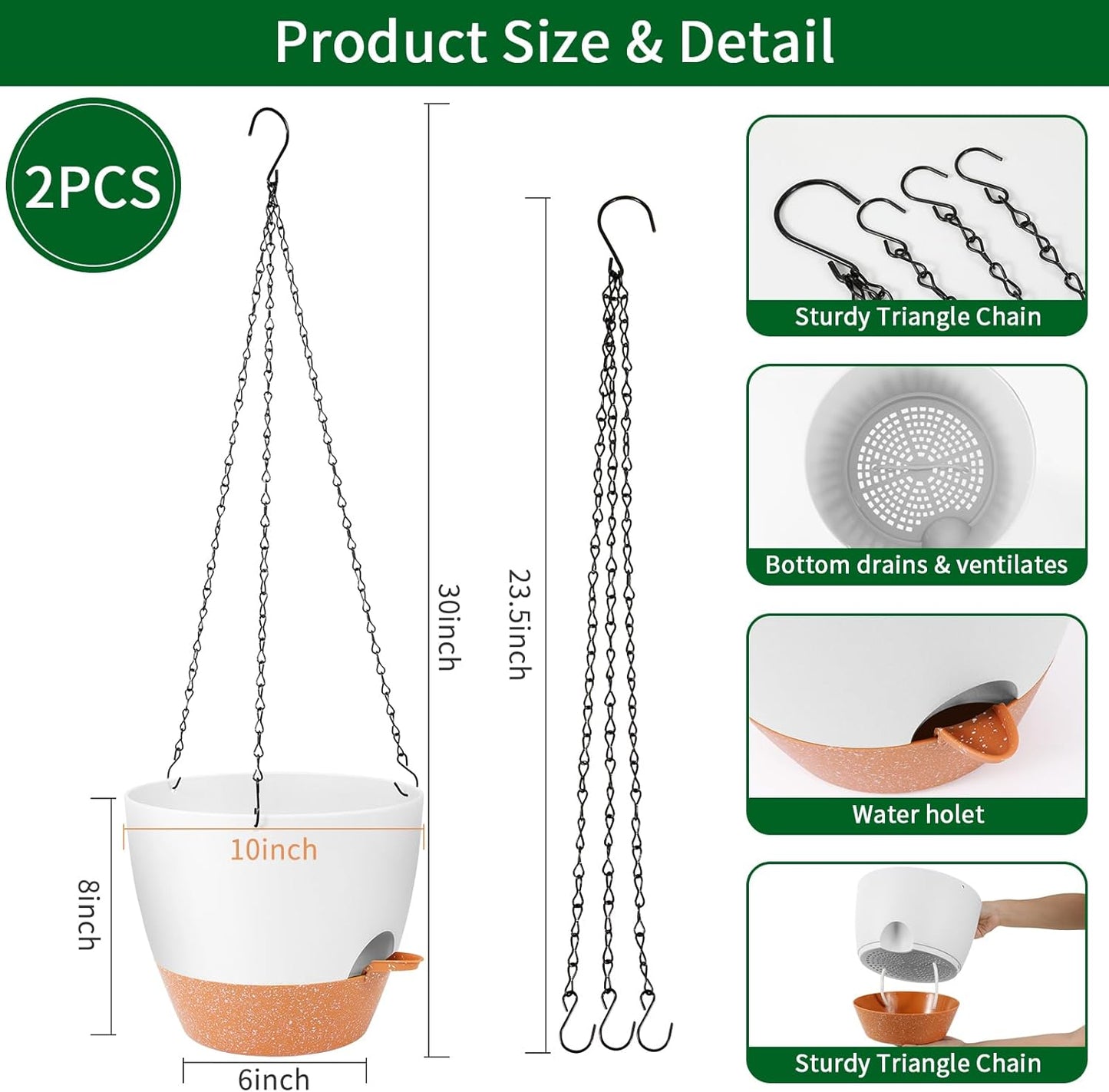 GARDIFE Hanging Planter, 10 inch Hanging planters for Indoor. Outdoor Plants, Self Watering Plant