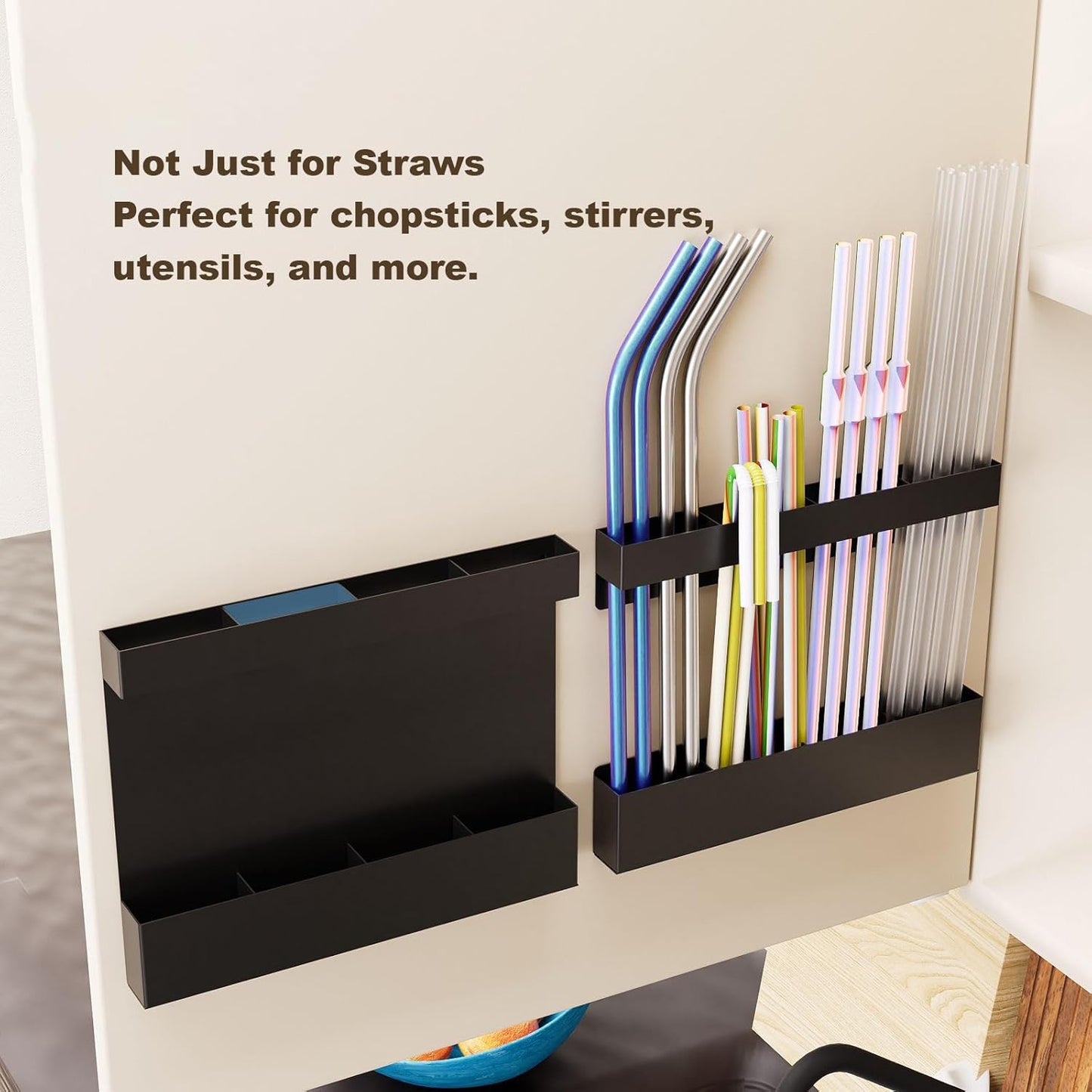 Magnetic & Adhesive Straw Organizer – Carbon Steel Utensil Holder for Reusable Straws, Chopsticks &