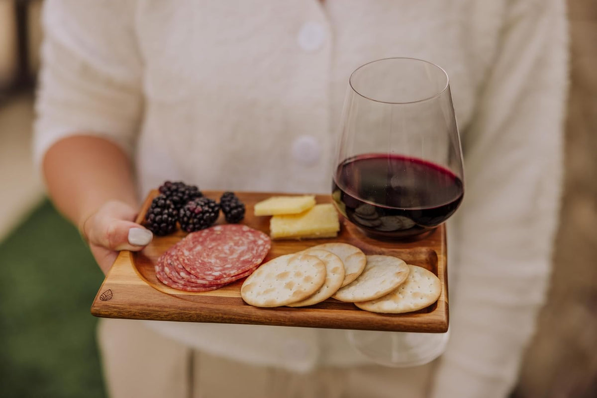 PICNIC TIME Rectangle Wine Appetizer Plates Set of 4, Cocktail Plate with Glass Holder, Cheese