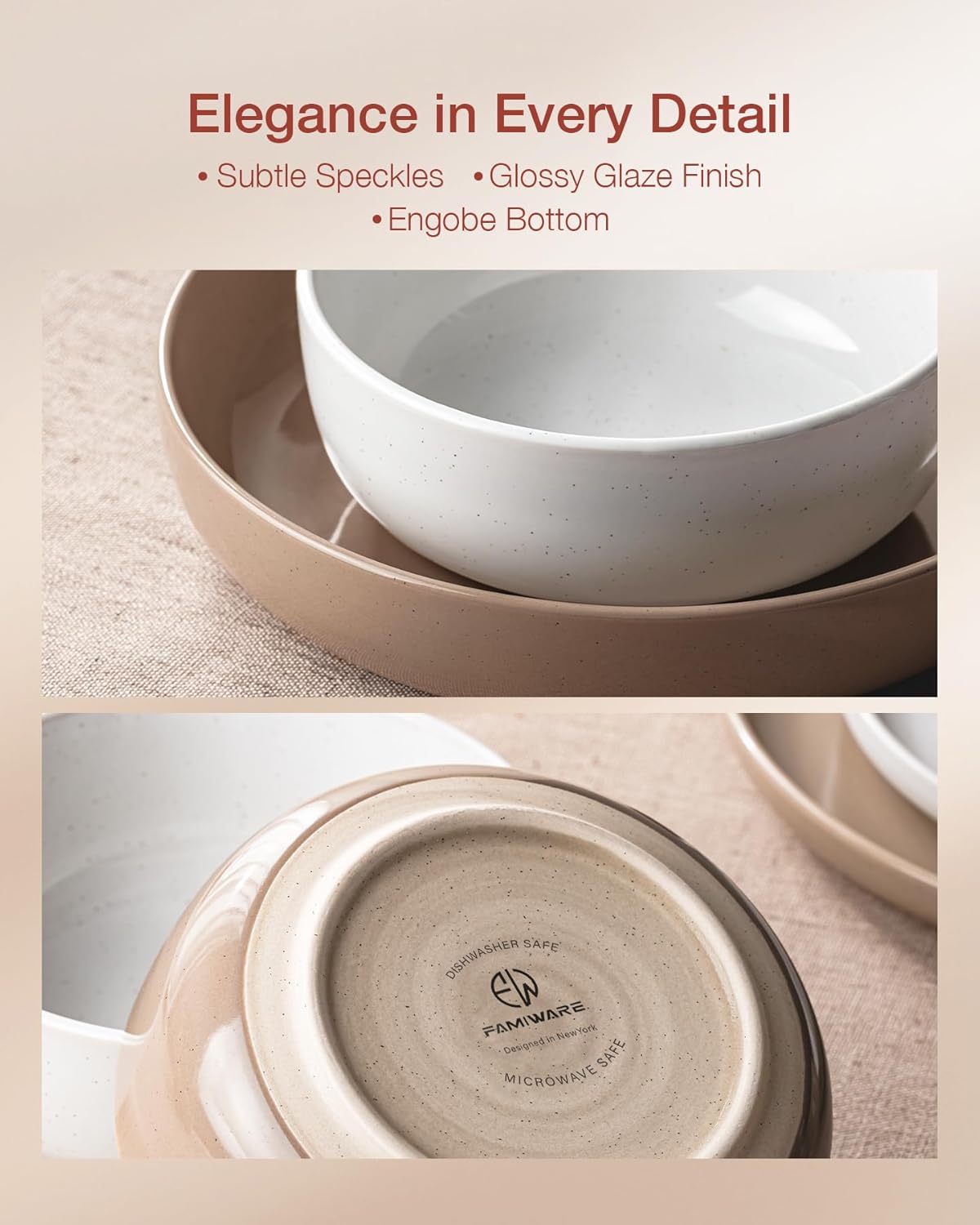 Famiware Milkyway Plates and Bowls Sets, 12 Pieces Stoneware Dinnerware Sets, Dishes Set for 4