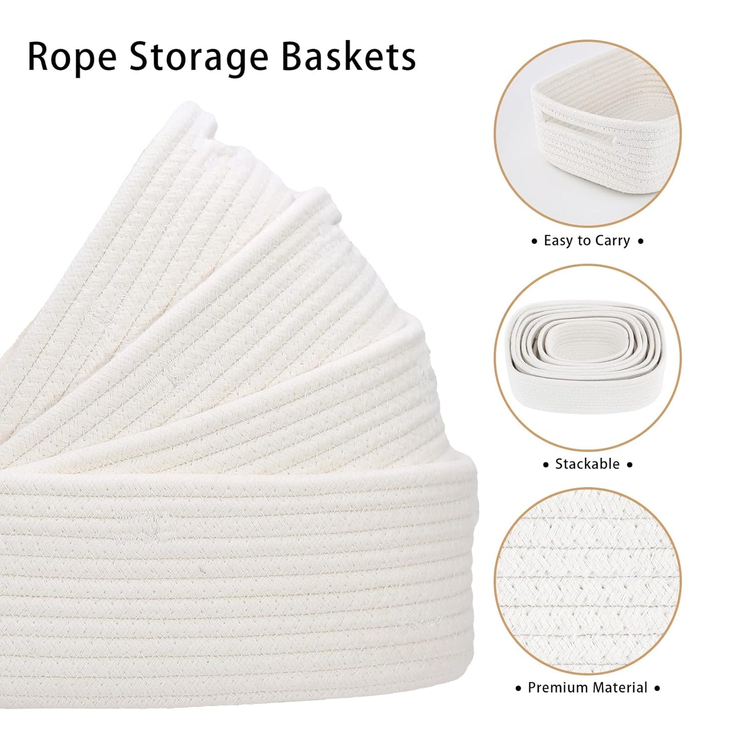 7 Piece Cotton Rope Woven Basket Set - Small Basket for Baby Nursery, Pets, Montessori, Dog & Cat