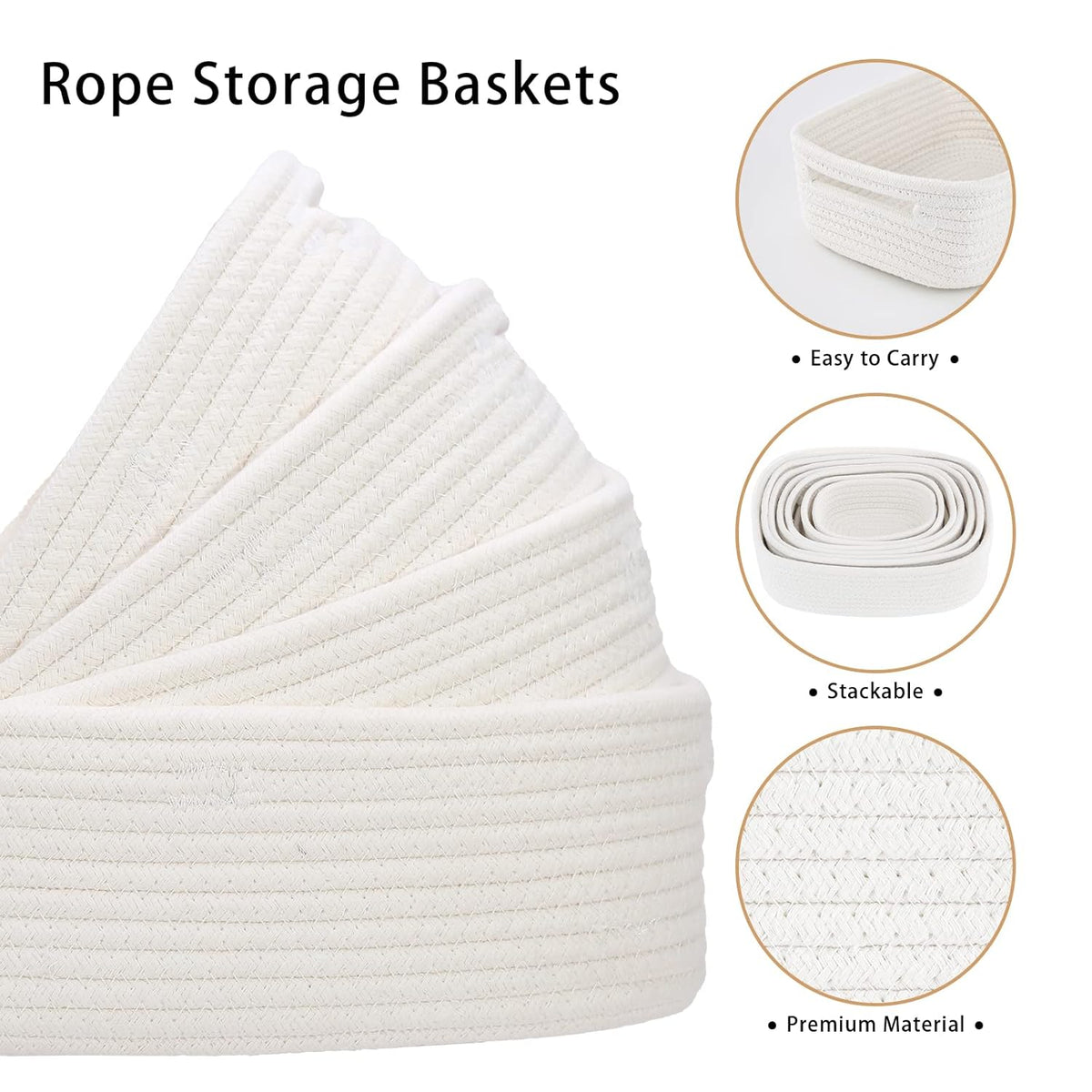 7 Piece Cotton Rope Woven Basket Set - Small Basket for Baby Nursery, Pets, Montessori, Dog & Cat
