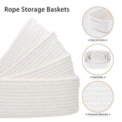 7 Piece Cotton Rope Woven Basket Set - Small Basket for Baby Nursery, Pets, Montessori, Dog & Cat