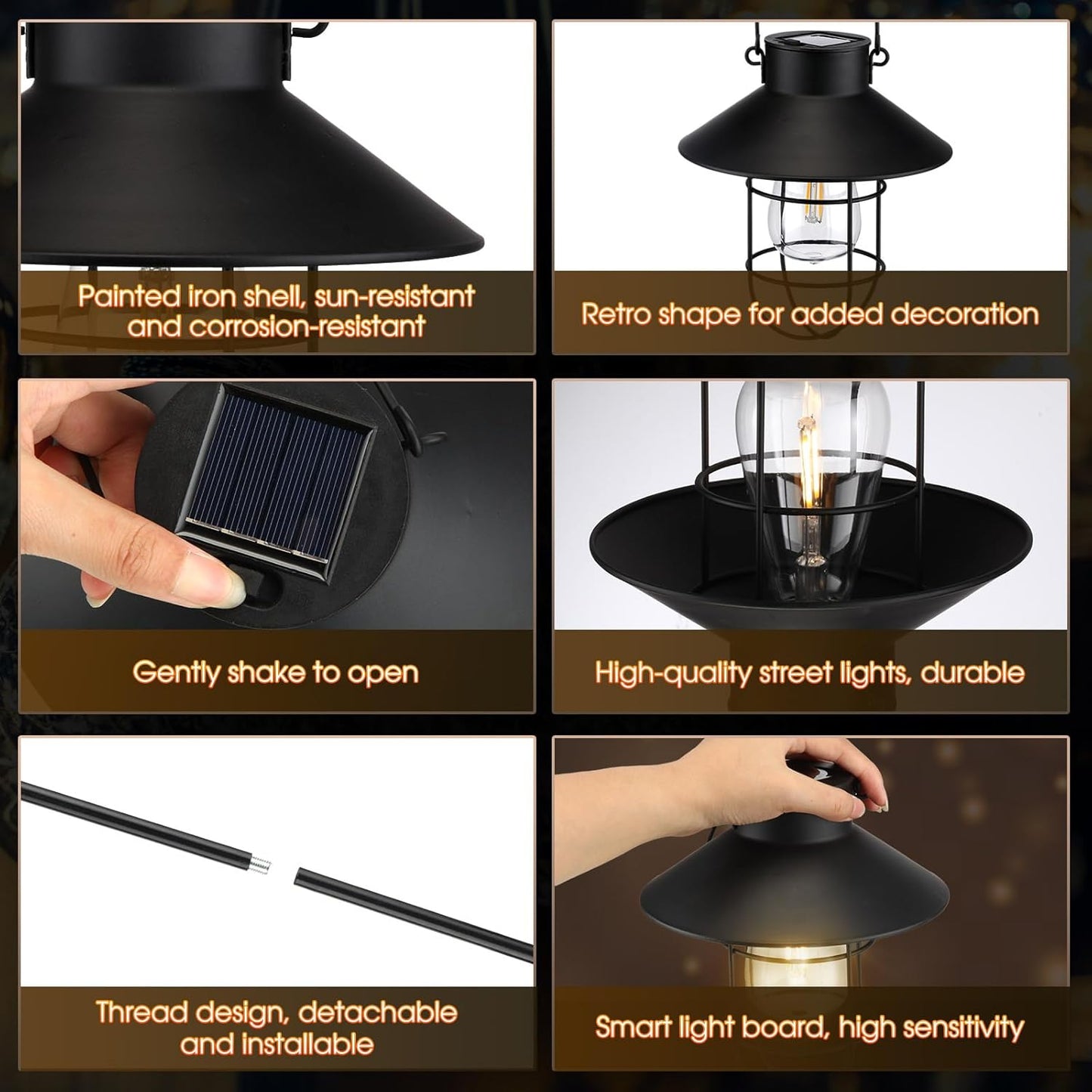 Retisee 4 Pcs Hanging Solar Light 31" Outdoor Solar Lamp Lanterns with Dual Use Shepherd Hook