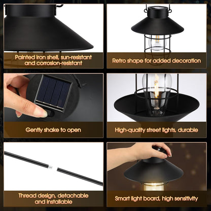 Retisee 4 Pcs Hanging Solar Light 31" Outdoor Solar Lamp Lanterns with Dual Use Shepherd Hook