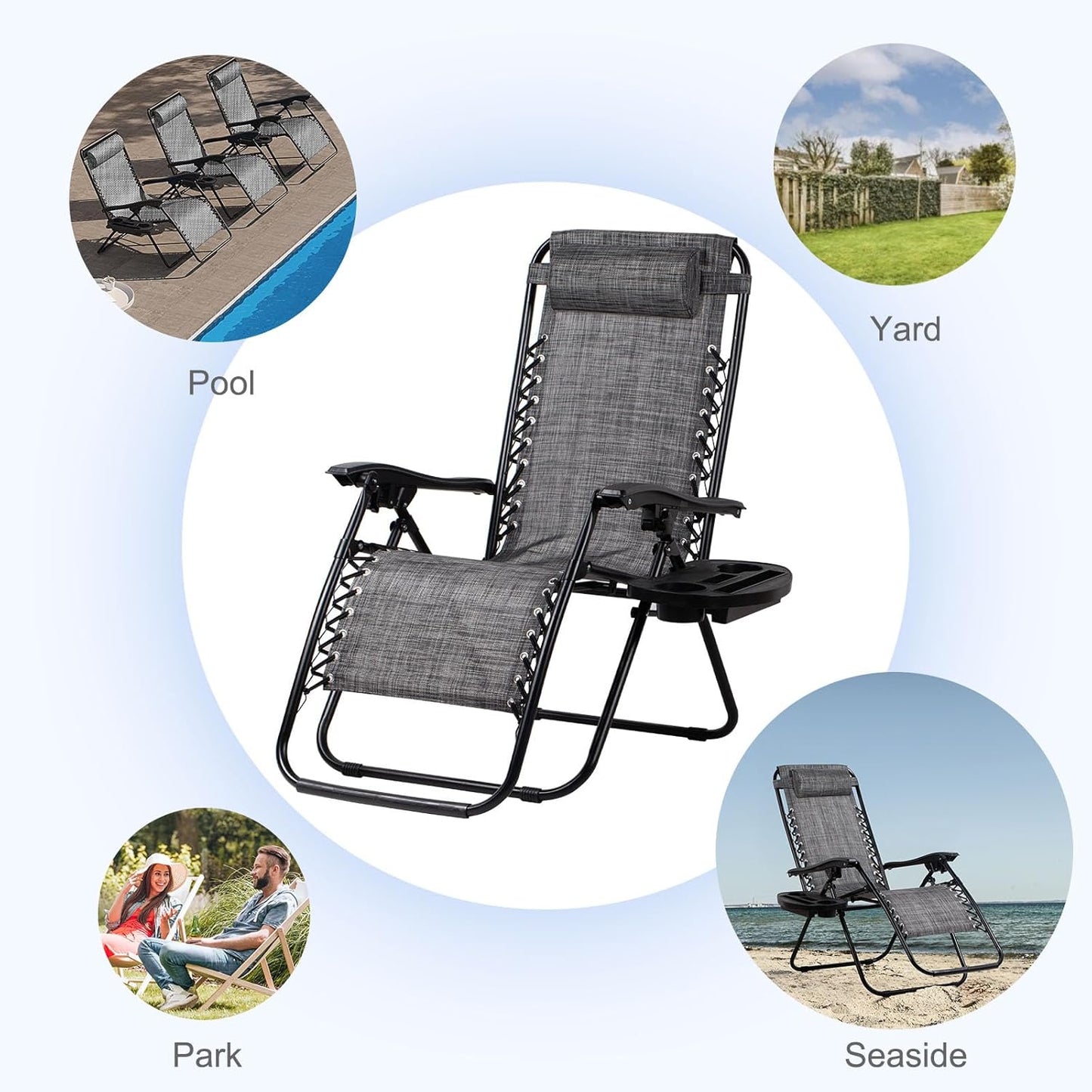 Nazhura Set of 2 Relaxing Recliners Patio Chairs Adjustable Steel Mesh Zero Gravity Lounge Chair