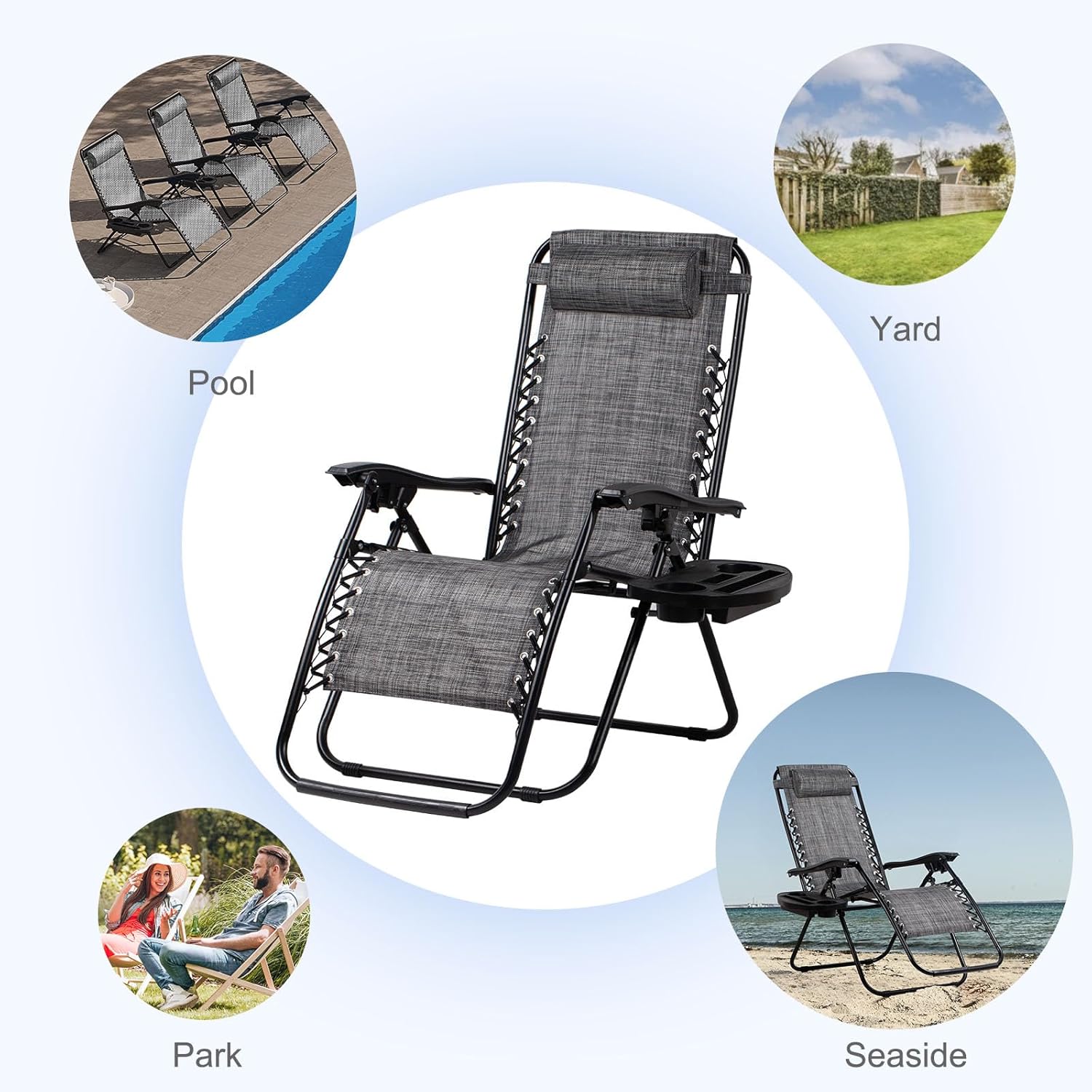 Nazhura Set of 2 Relaxing Recliners Patio Chairs Adjustable Steel Mesh Zero Gravity Lounge Chair