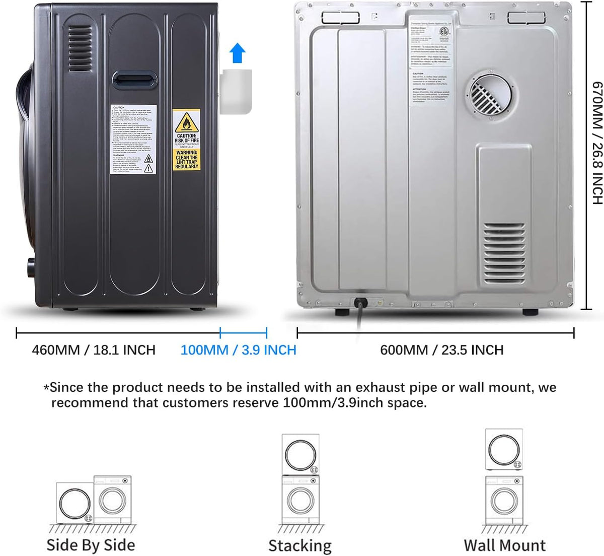 CTT 3.5 cu.ft Portable Dryer for Apartments,1500W Compact Dryer with 4 Drying Modes,120V Electric