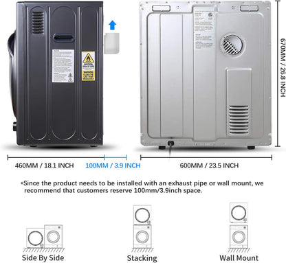 CTT 3.5 cu.ft Portable Dryer for Apartments,1500W Compact Dryer with 4 Drying Modes,120V Electric