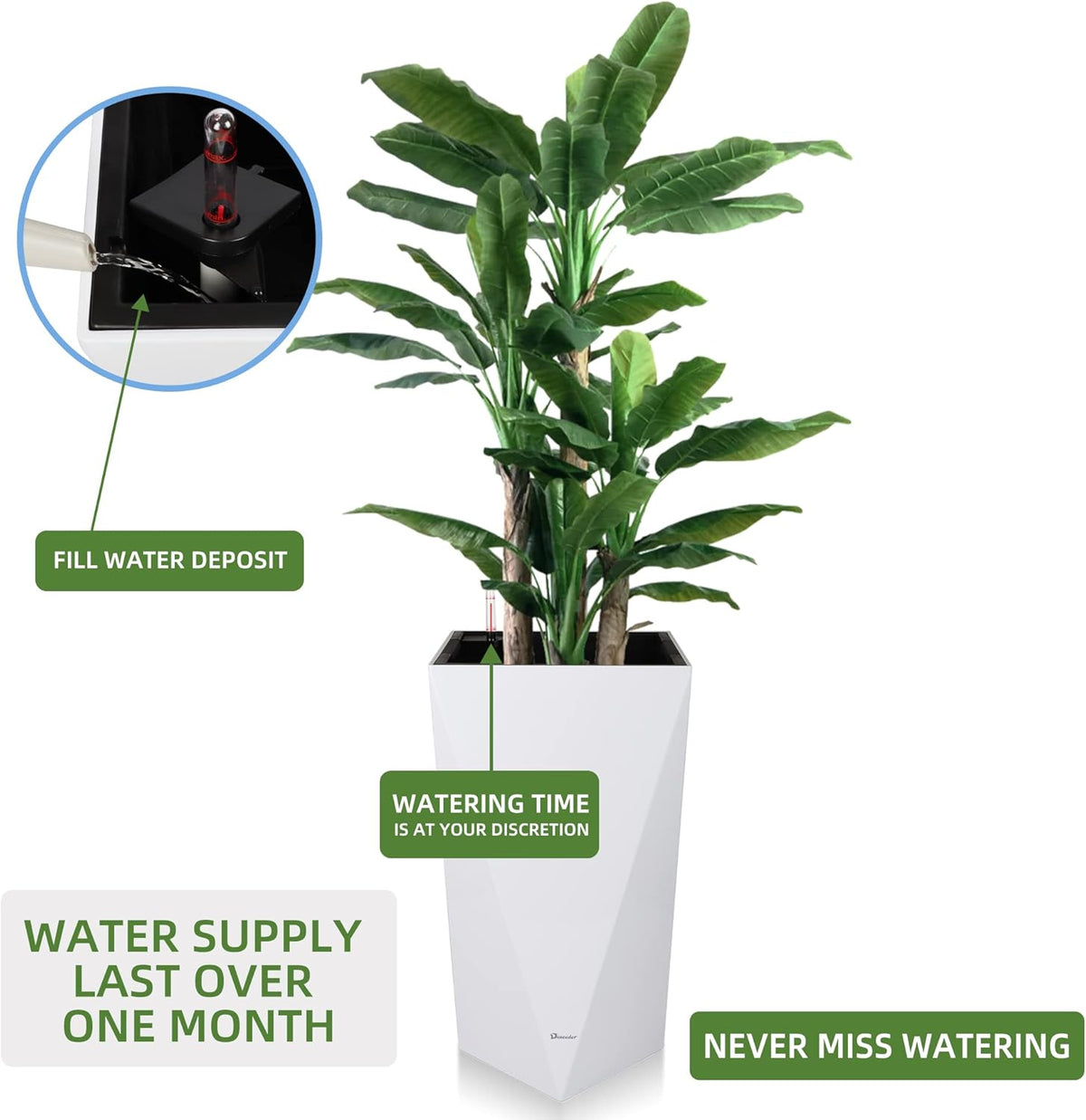 Dexceder 20 Inches Tall Self Watering Planter Diamond High Gloss Indoor Outdoor, Thickened Rhombus