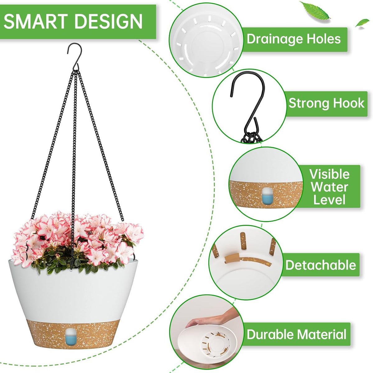 ZMTECH 10 Inch Hanging Planters for Outdoor Plants, Hanging Pots for Plants Indoor with Visible