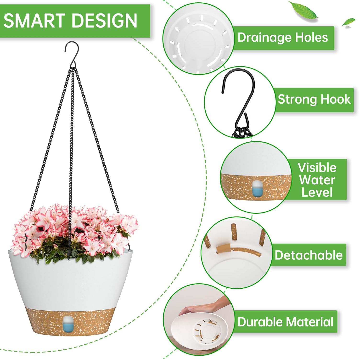 ZMTECH 10 Inch Hanging Planters for Outdoor Plants, Hanging Pots for Plants Indoor with Visible