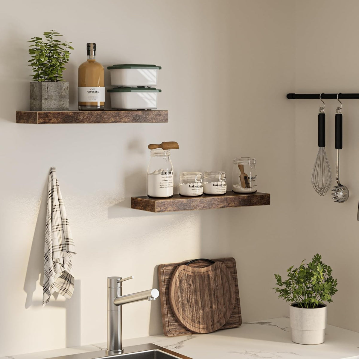 Floating Shelves for Wall, 24"W x 6.7"D x 1.5"H, Wooden Wall Mounted Display Shelf with Invisible