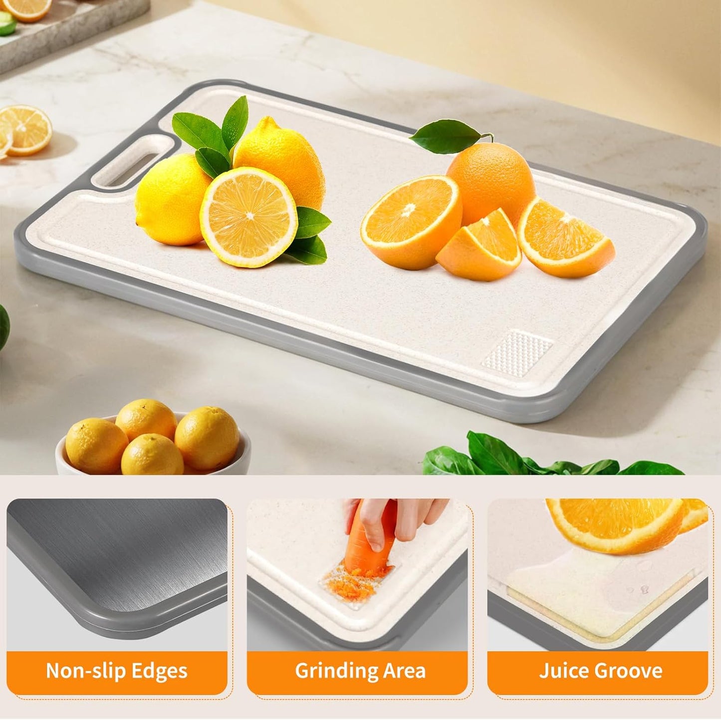 Titanium cutting boards for Kitchen,Double Sided Food Grade,Pure Titanium and Wheat Straw PP