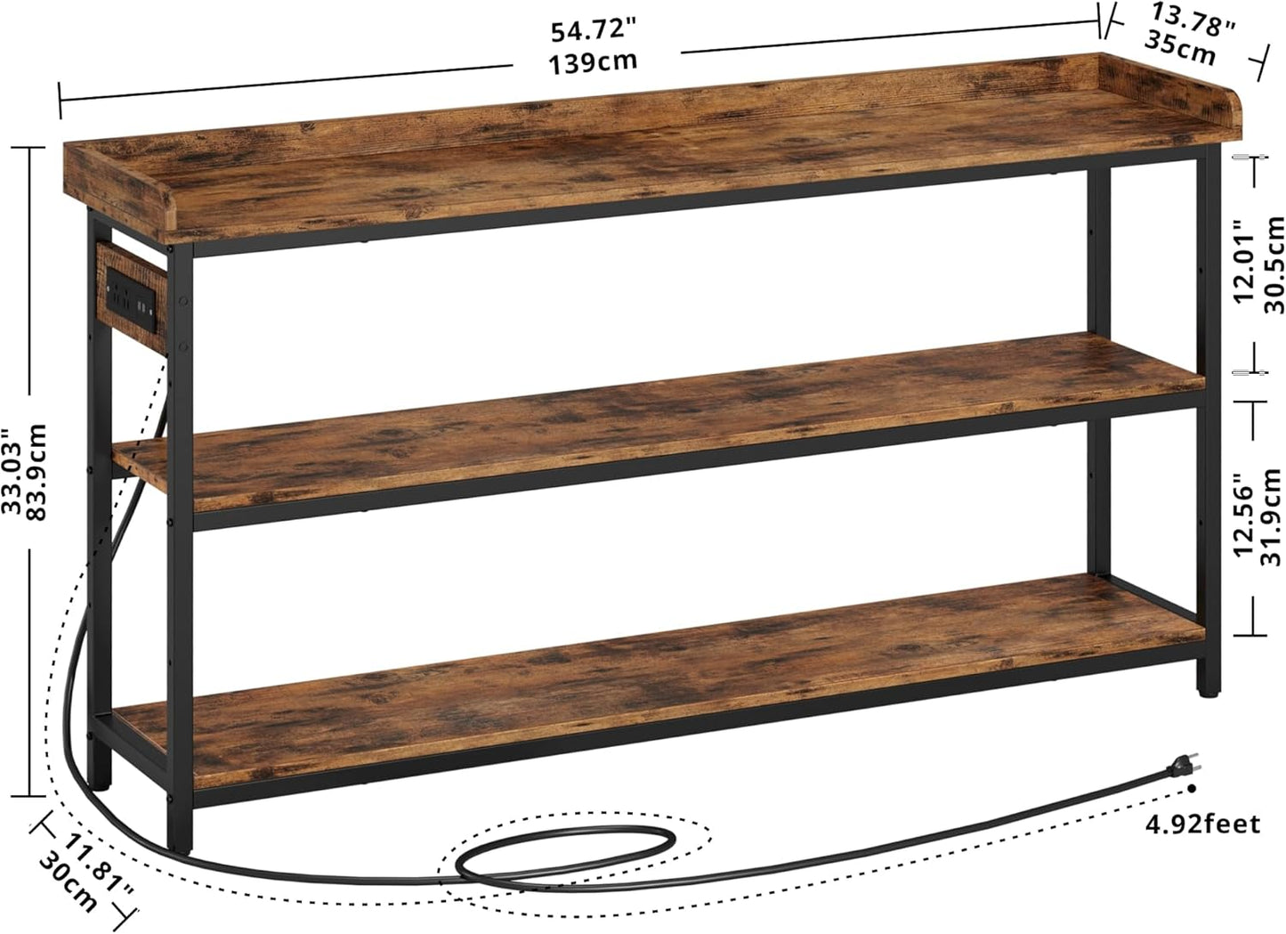 IRONCK Console Table, Sofa Table with Power Outlet, Farmhouse Hallway Table for Entryway, Living