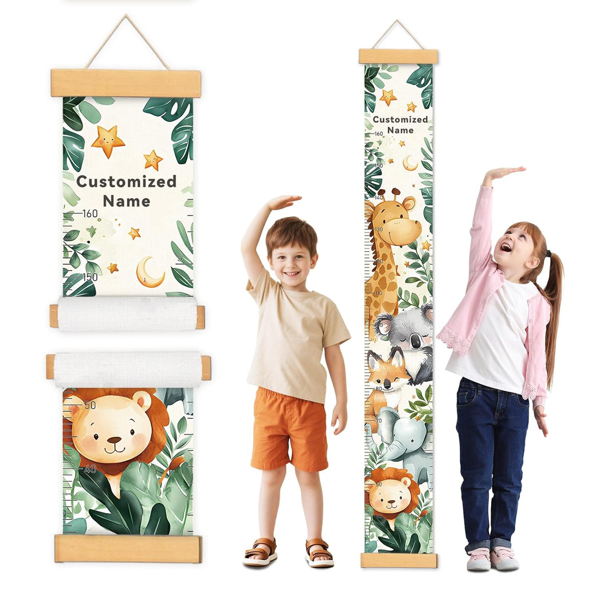 Personalized Name Growth Chart Wall Decor for Kids – Canvas Removable Height Chart Measuring Ruler