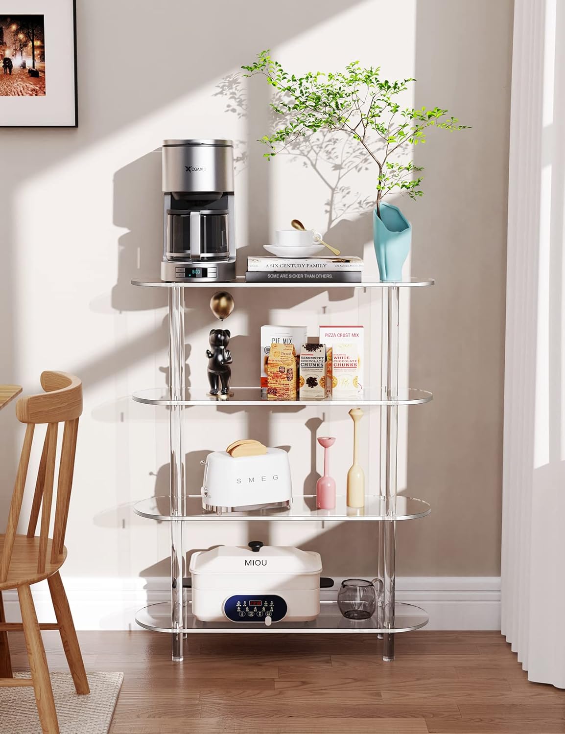 Clear Bookshelf, Acrylic Bookcase with Open Book Shelf Console Table for Entryway Office Living