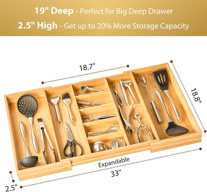 Umilife Extra Large Expandable Kitchen Drawer Organizer for Utensil and Junk, 19" Deep for Big